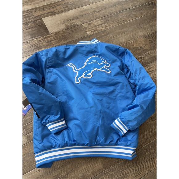 Detroit Lions NFL Quilt Lined Knit Trim Honolulu Blue Varsity Jacket Men's Large - Picture 8 of 8